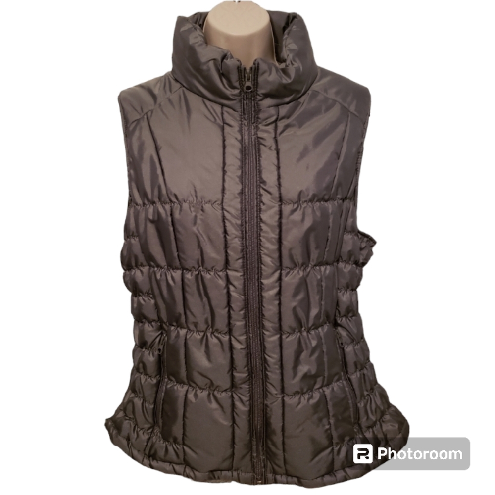 New York and Company Puffer Vest Gray Shiny Large Winter Fall Outdoor
